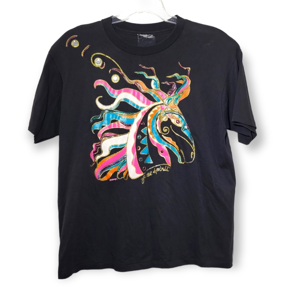 Vintage Artifacts by Quannah Rice Hand Painted Colorful Horse Shirt